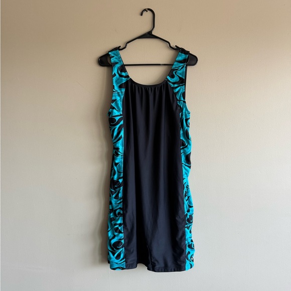 Black and Blue Women's One Piece Swimsuit Biker Short Style - Picture 1 of 7